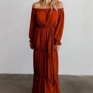 Baltic Born Women's Rust Orange Isabel Off The Shoulder Long Maxi Dress Size M